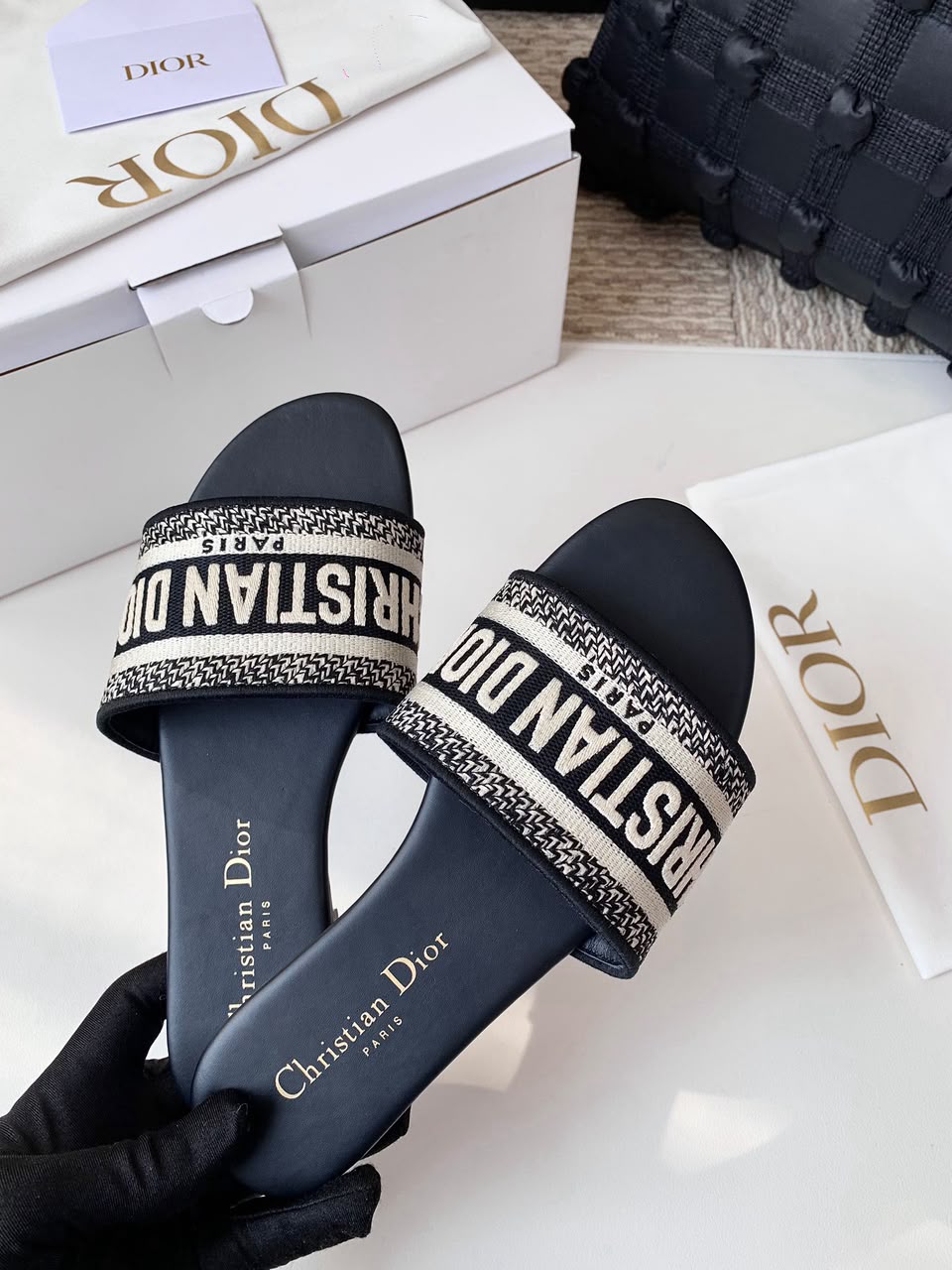 Monogram Woven Slide Sandals
