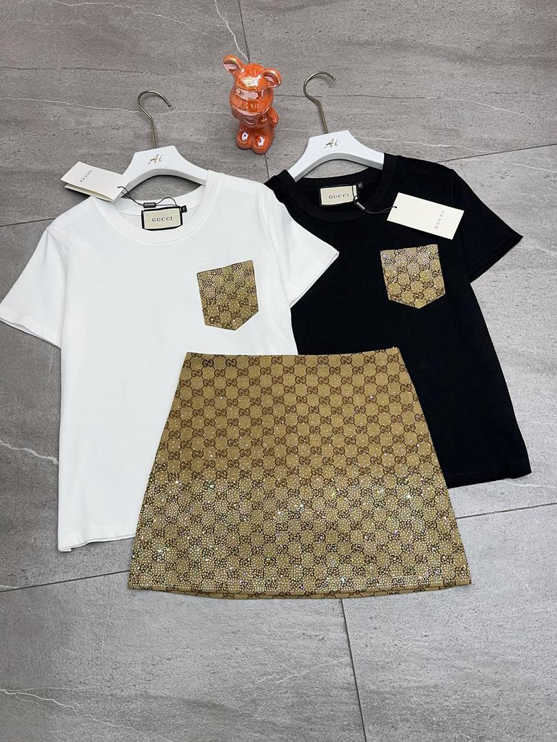 Embellished Pocket T-Shirt & Crystal Mini Skirt Set
