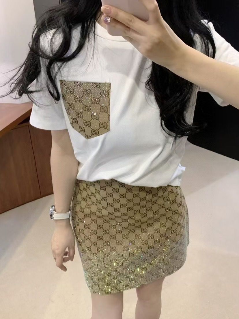Embellished Pocket T-Shirt & Crystal Mini Skirt Set