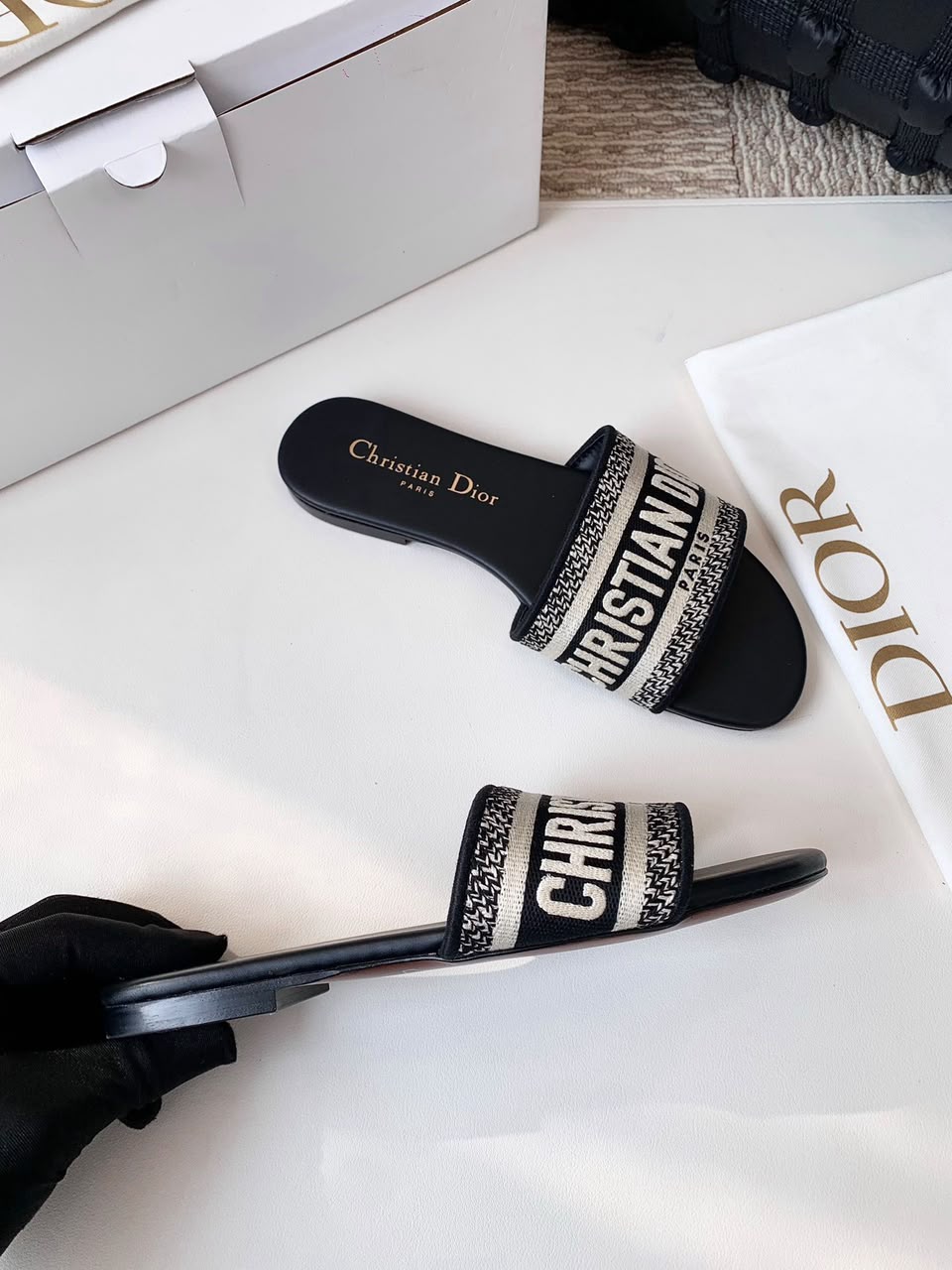 Monogram Woven Slide Sandals