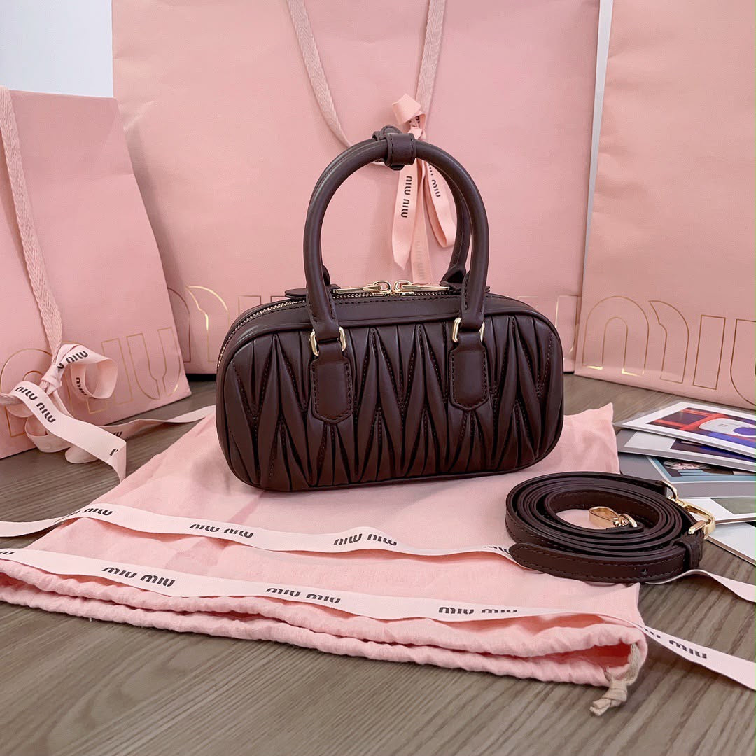 Espresso Matelassé Mini Boston Bag