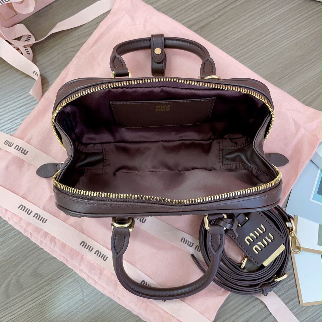 Espresso Matelassé Mini Boston Bag