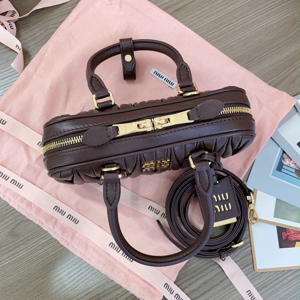 Espresso Matelassé Mini Boston Bag