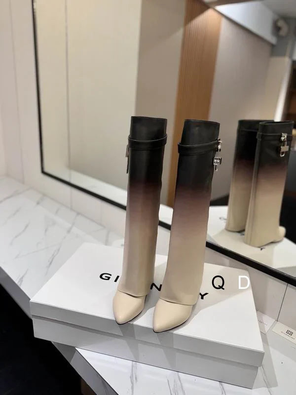 Ombre Leather Boots With Lock Detail