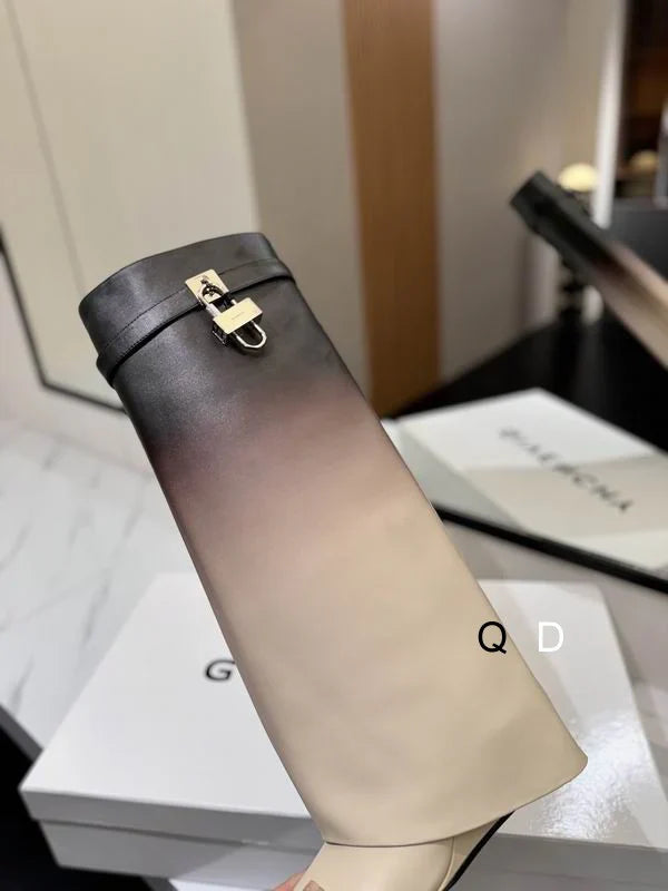 Ombre Leather Boots With Lock Detail