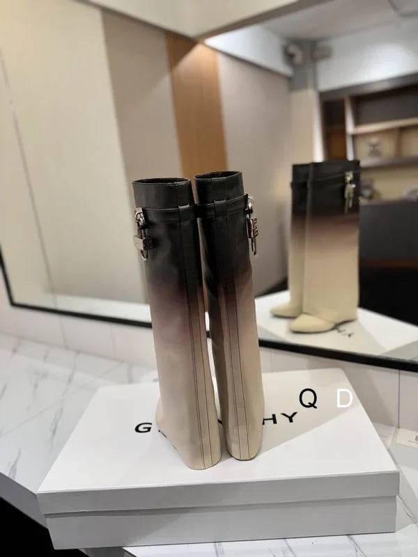 Ombre Leather Boots With Lock Detail