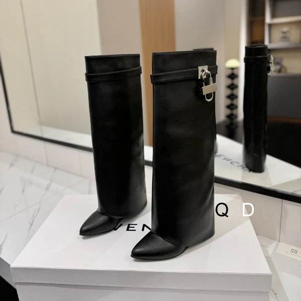 Elegant Knee-High Leather Boots With Lock Detail