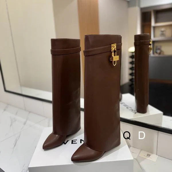 Leather Boots With Lock Detail