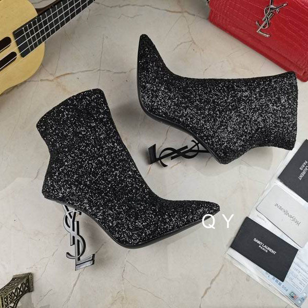 Glitter Sculpted Heel Ankle Boots