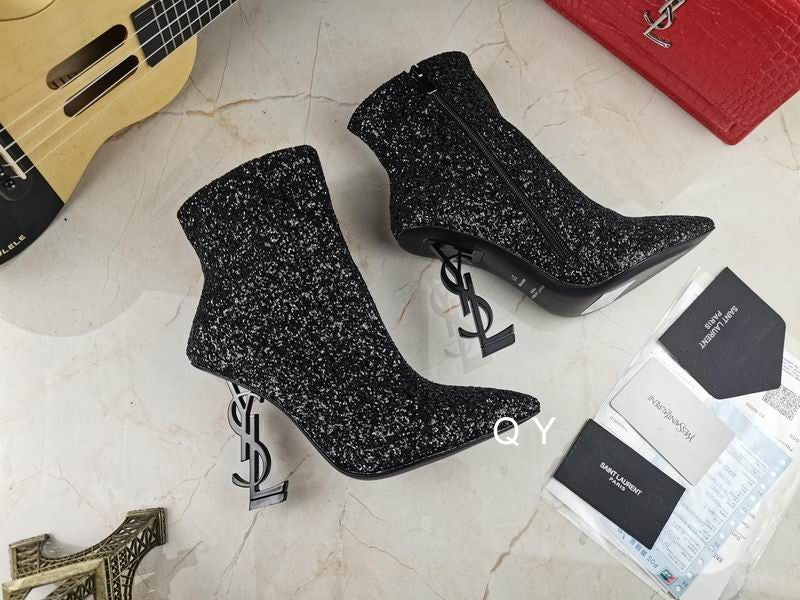 Glitter Sculpted Heel Ankle Boots