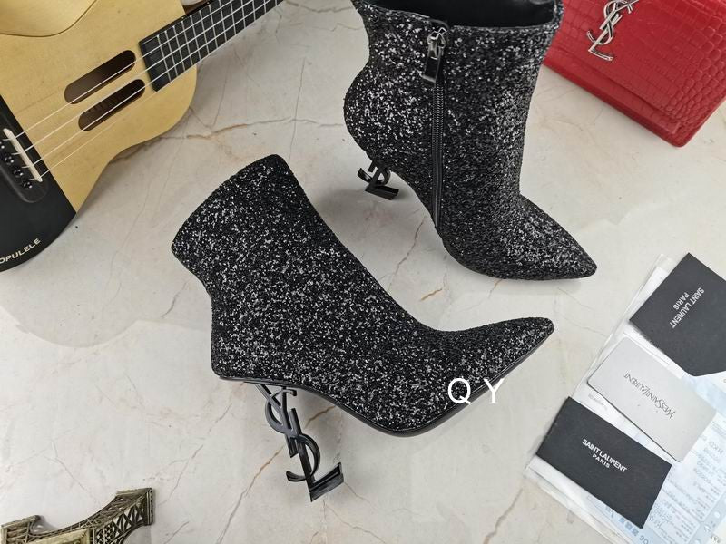 Glitter Sculpted Heel Ankle Boots