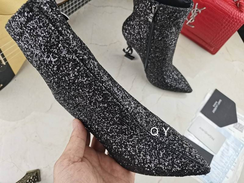 Glitter Sculpted Heel Ankle Boots