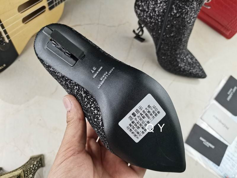 Glitter Sculpted Heel Ankle Boots