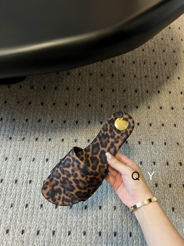 Leopard Print Flat Slide Sandals