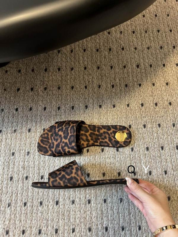 Leopard Print Flat Slide Sandals