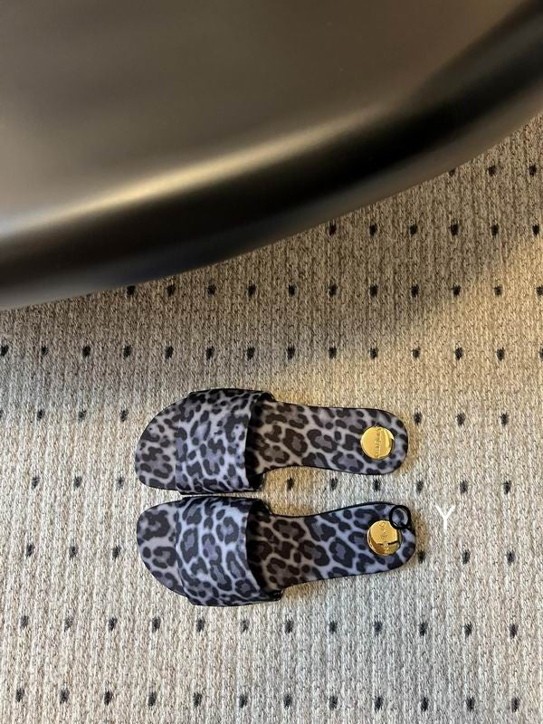 Grey Leopard Flat Slide Sandals
