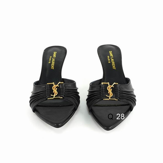 Pointed-Toe Flat Mules with Gold Accent