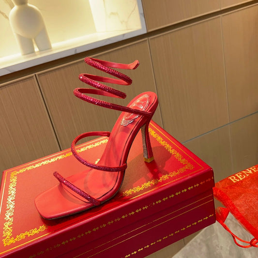 Red Cleo Crystal Strap Sandals