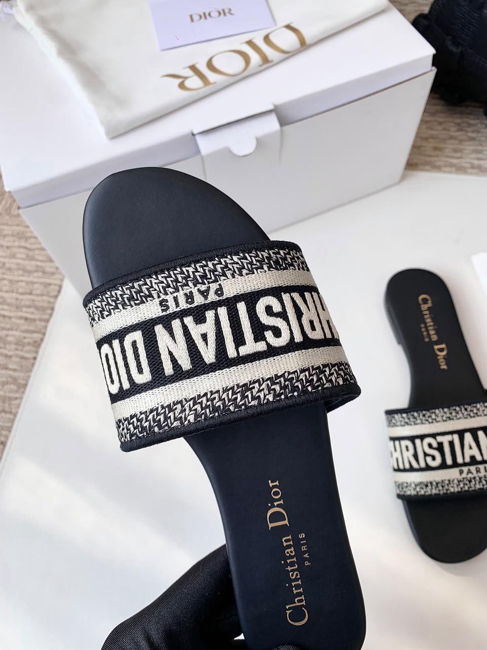 Monogram Woven Slide Sandals
