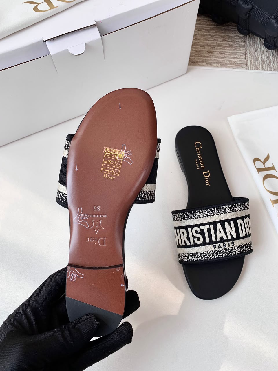 Monogram Woven Slide Sandals
