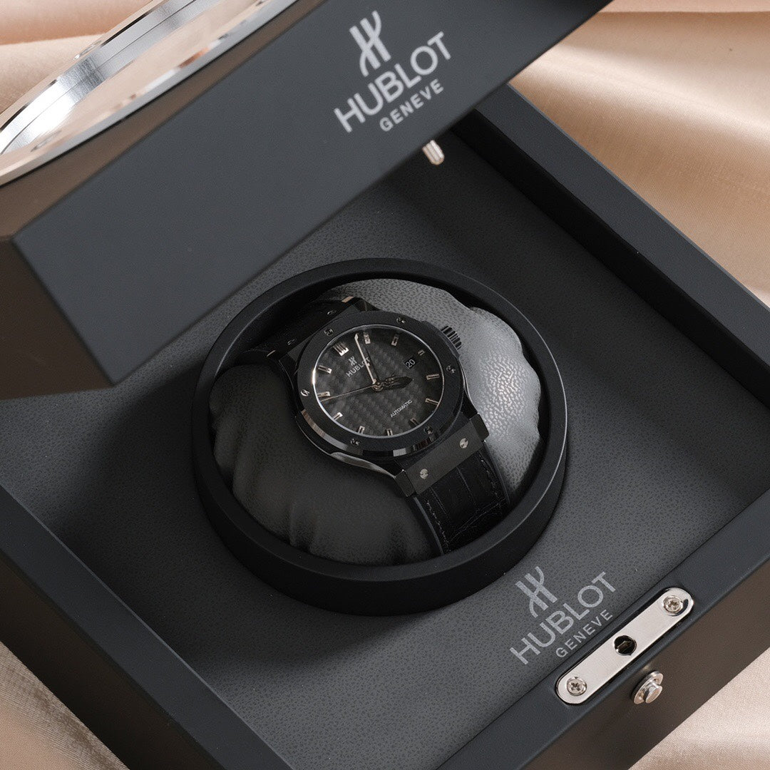 Black Carbon Dial Steel Bezel Watch 42 mm