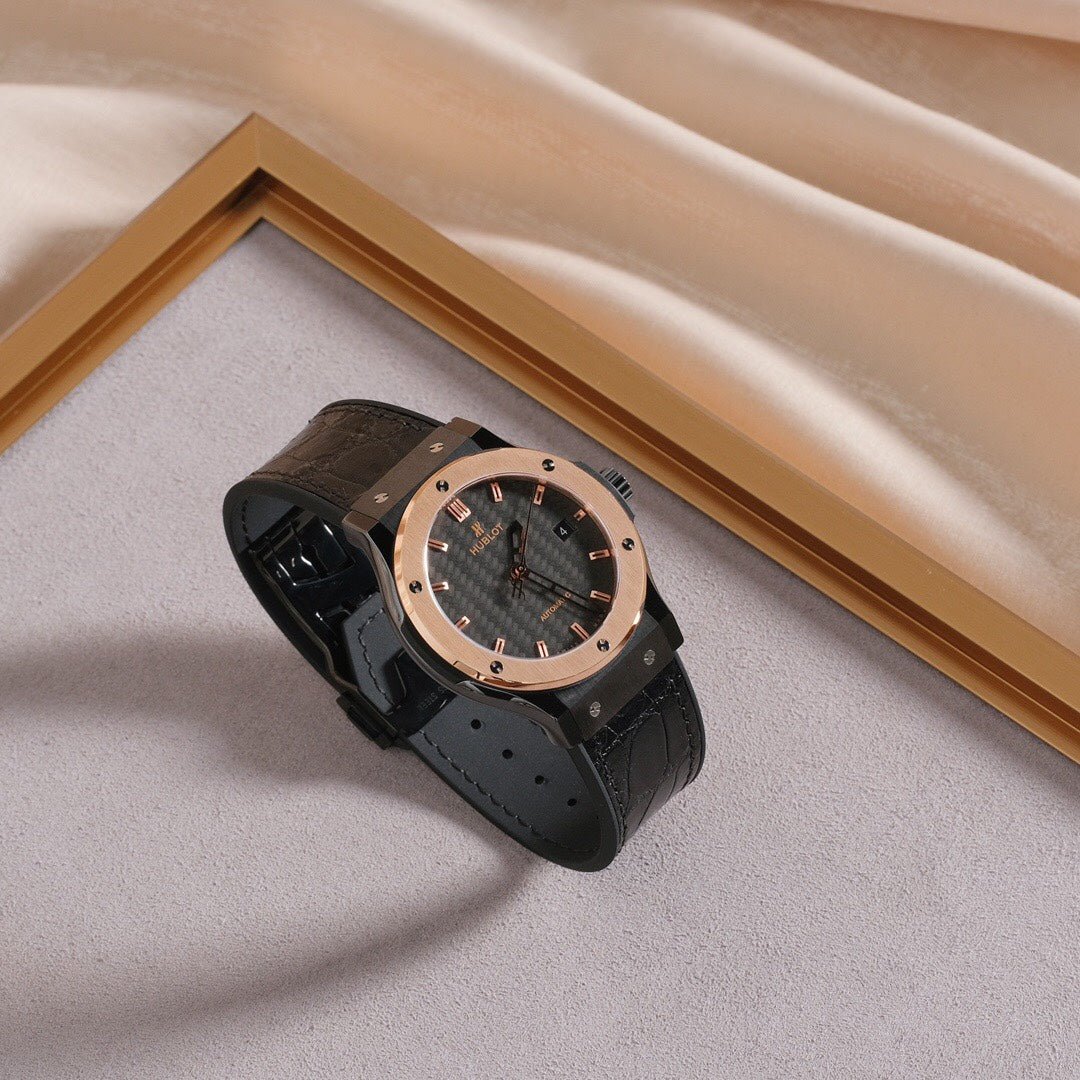 Black Carbon Dial Rose Gold Watch 42 mm