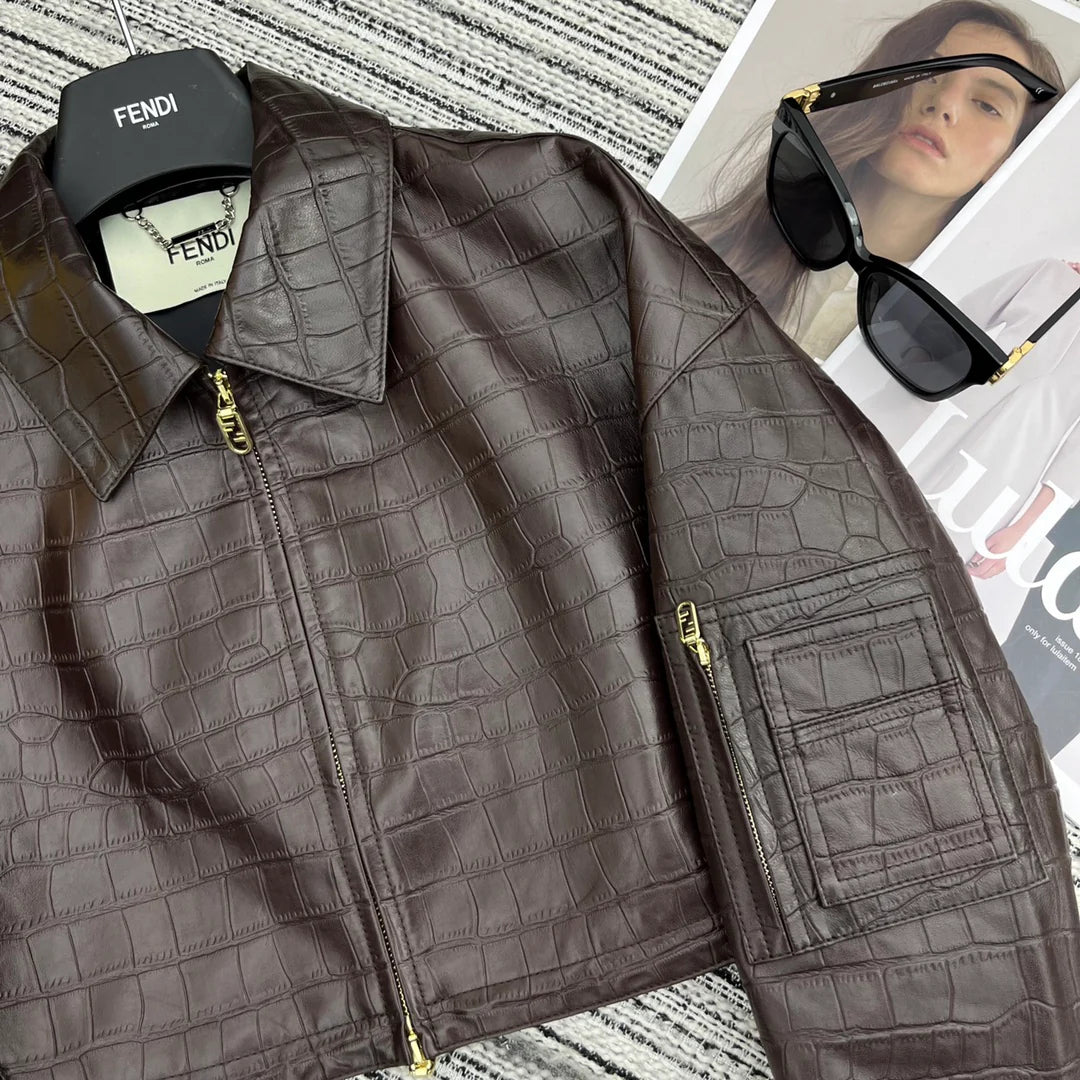 Crocodile Pattern Lambskin Jacket