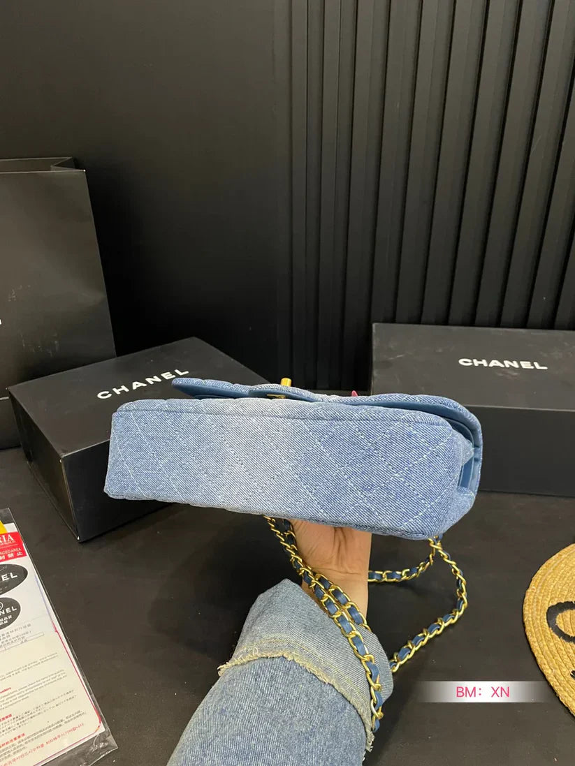 Denim Chain Flap Bag