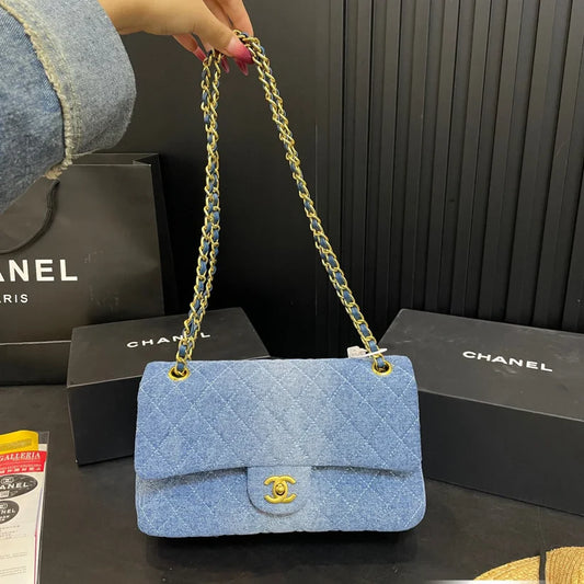 Denim Chain Flap Bag