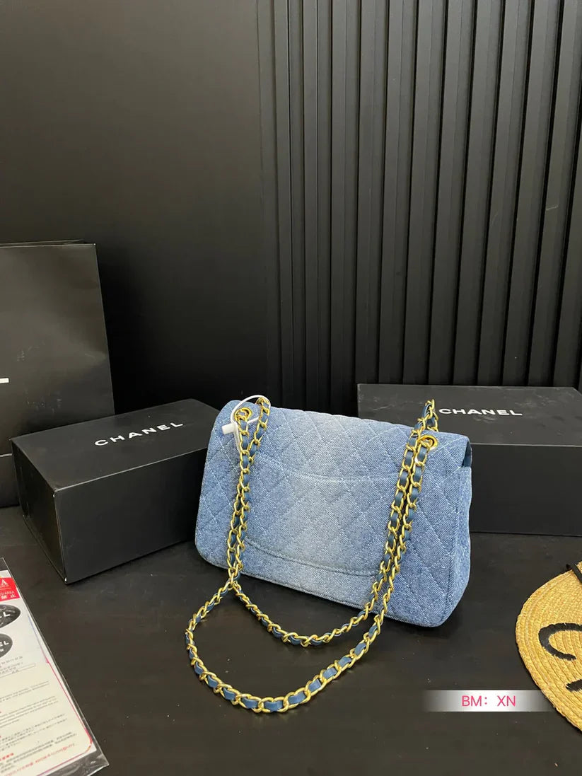Denim Chain Flap Bag