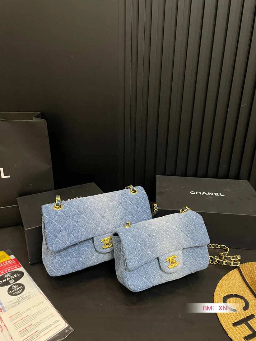 Denim Chain Flap Bag